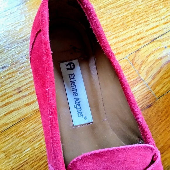 ETIENNE AIGNER Scarlet Red Suede Shoes Size 6 - Picture 4 of 5